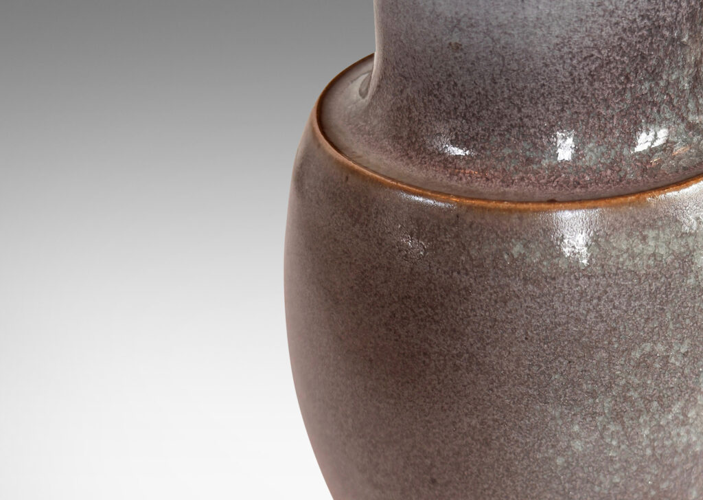 Gallery BAC organically modeled notched gourd form, glazed in dappled pale-light gray tones