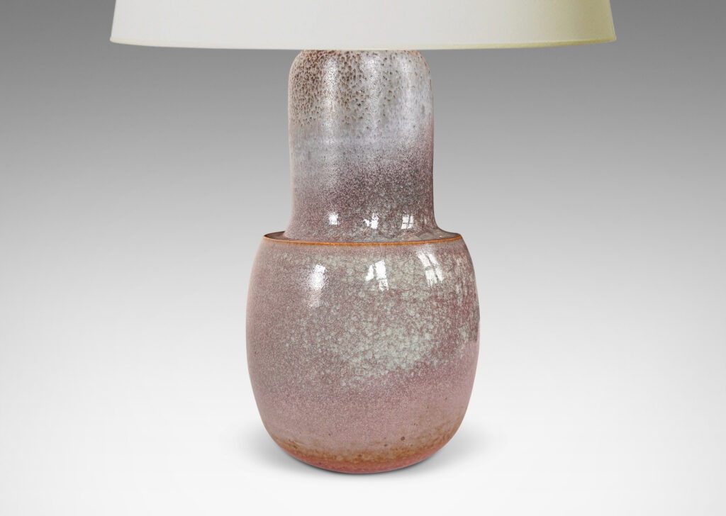 Gallery BAC organically modeled notched gourd form, glazed in dappled pale-light gray tones
