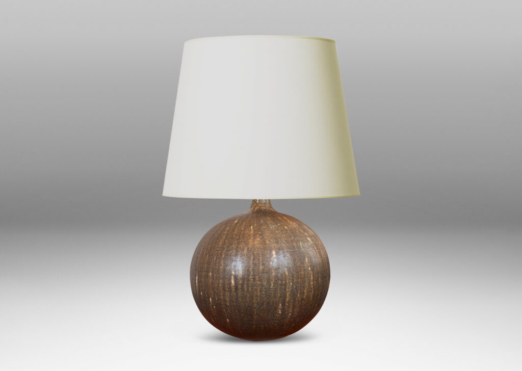 Gallery BAC globe form with slender spouting neck, glazed in flowing dark green