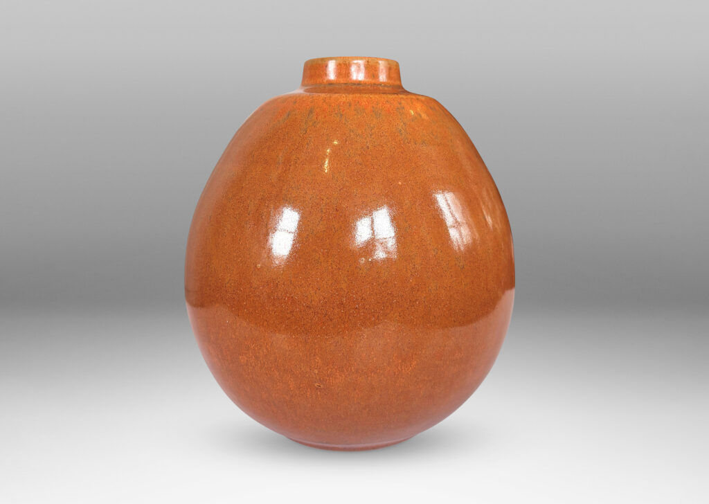 Gallery BAC ovoid form with short cuff neck, glazed in a shiny caramel brown