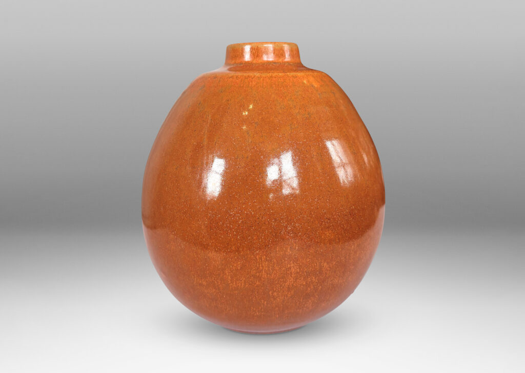 Gallery BAC ovoid form with short cuff neck, glazed in a shiny caramel brown