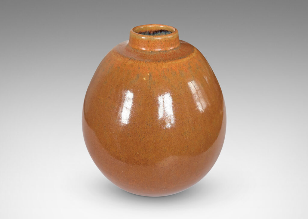 Gallery BAC ovoid form with short cuff neck, glazed in a shiny caramel brown
