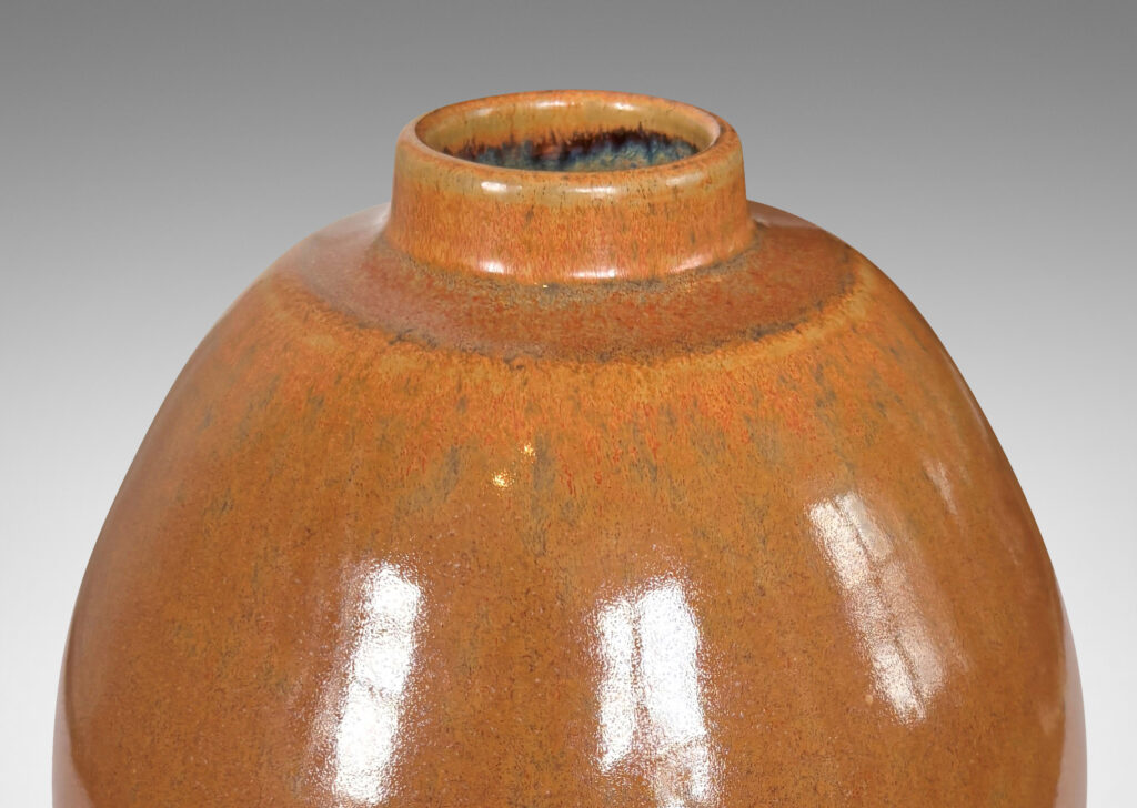 Gallery BAC ovoid form with short cuff neck, glazed in a shiny caramel brown