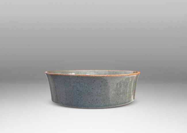 Gallery BAC flat circular bottom with coved sides, glazed in gray-blue