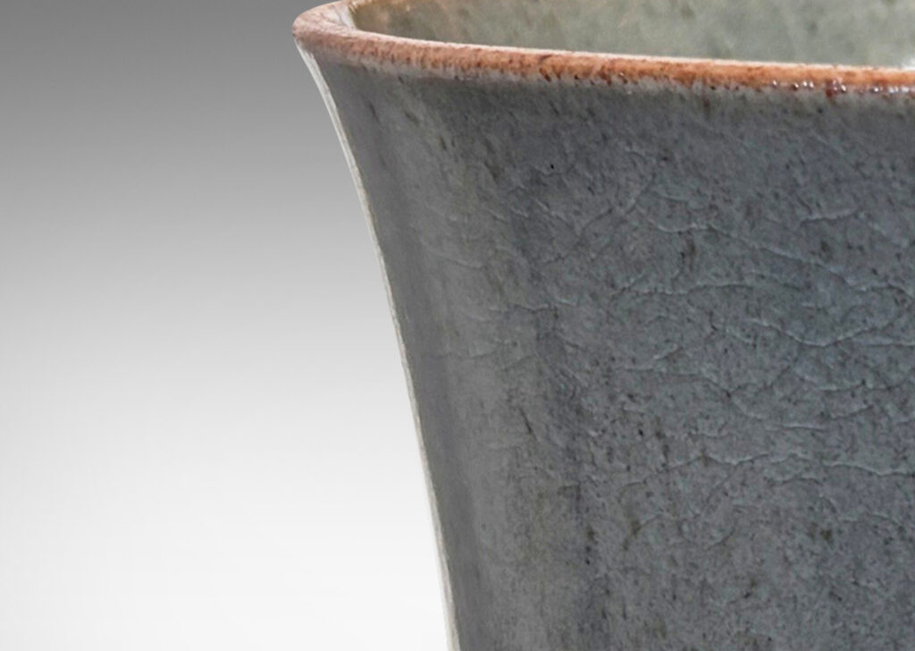 Gallery BAC flat circular bottom with coved sides, glazed in gray-blue