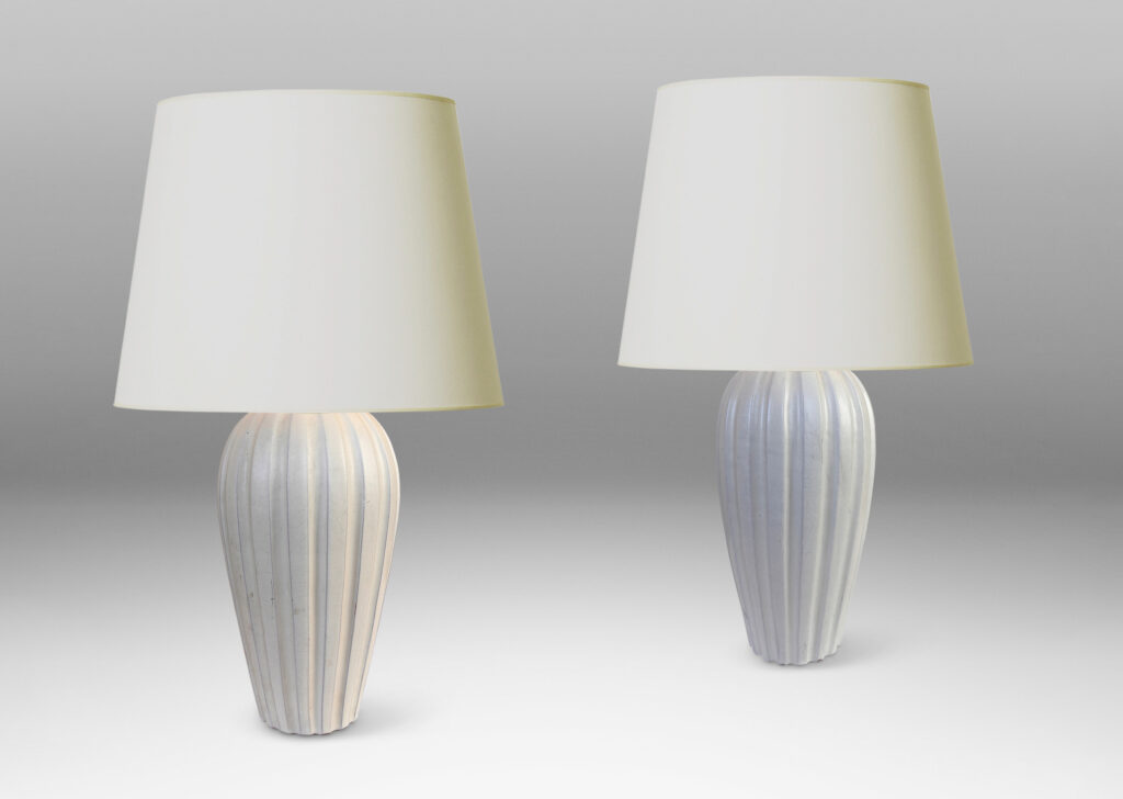 Gallery BAC vertically fluted bulbous form in an eggshell finish ivory glaze