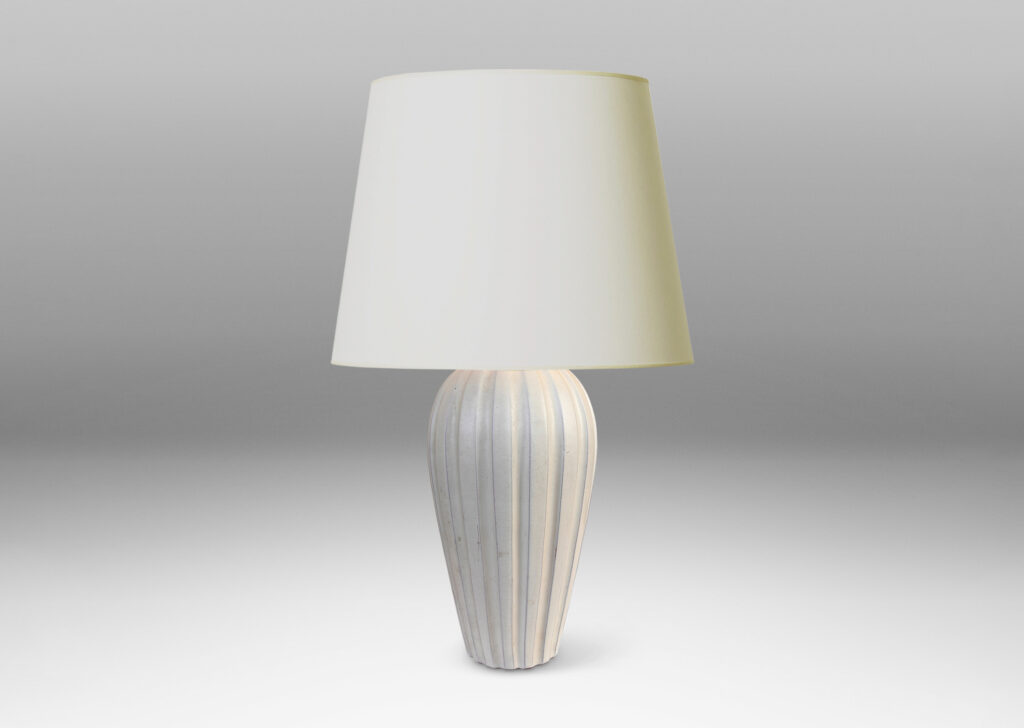 Gallery BAC vertically fluted bulbous form in an eggshell finish ivory glaze