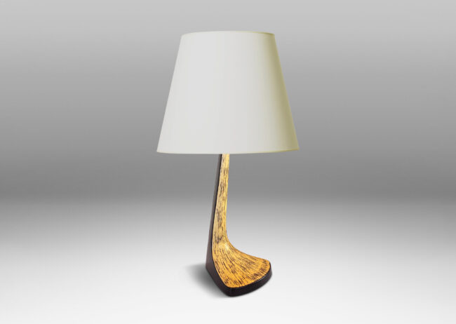 Gallery BAC smooth angled stand and a textured wedge base, glazed in black and yellow