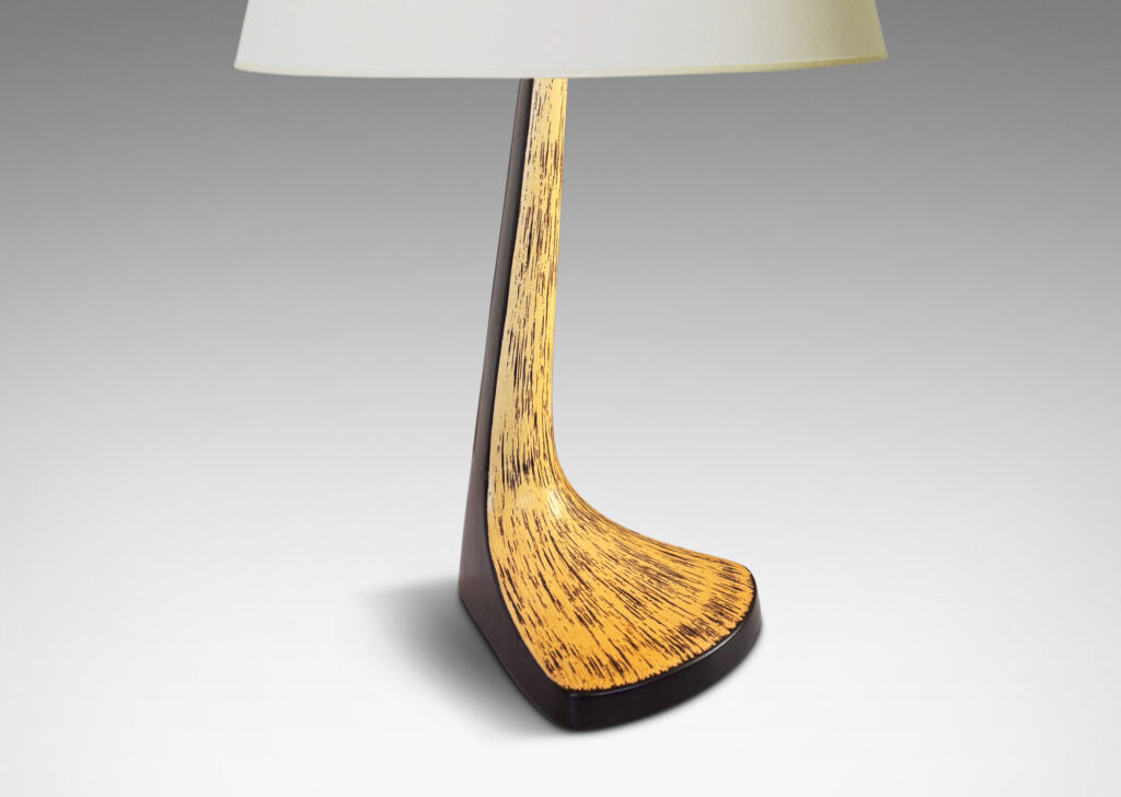 Gallery BAC smooth angled stand and a textured wedge base, glazed in black and yellow