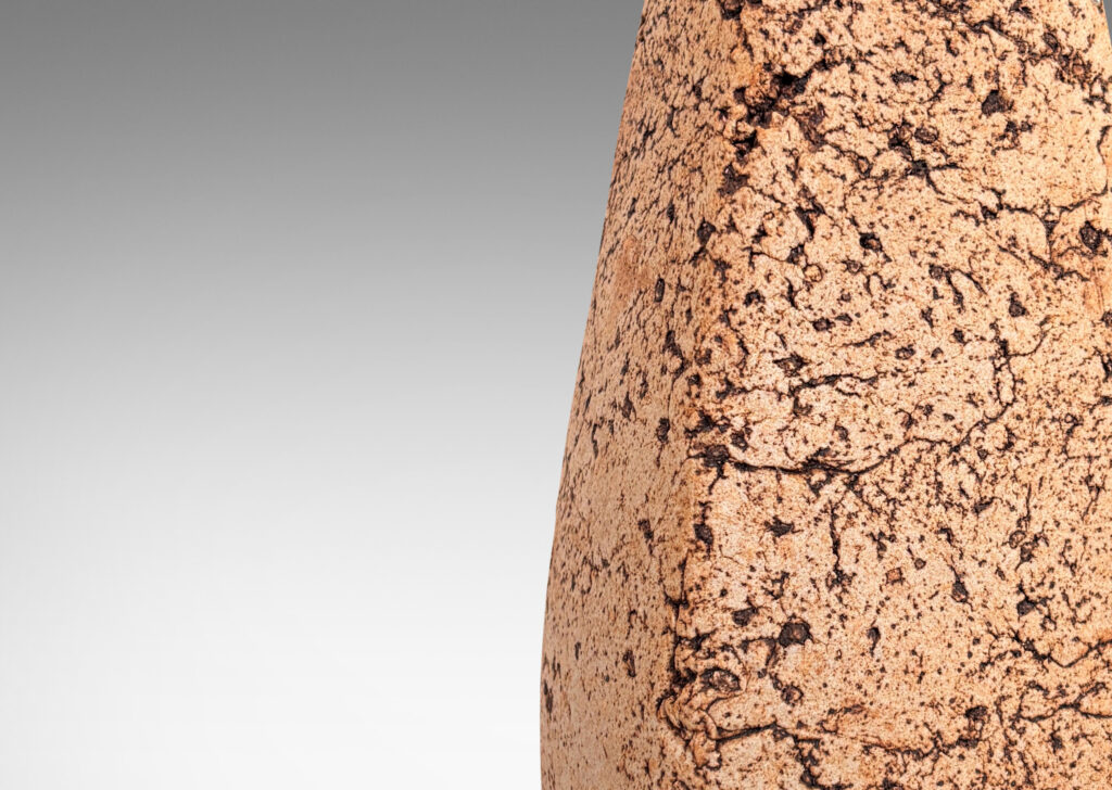 Gallery BAC four-sided tulip form with highly textured surfaces, partially glazed in dark brown over beige