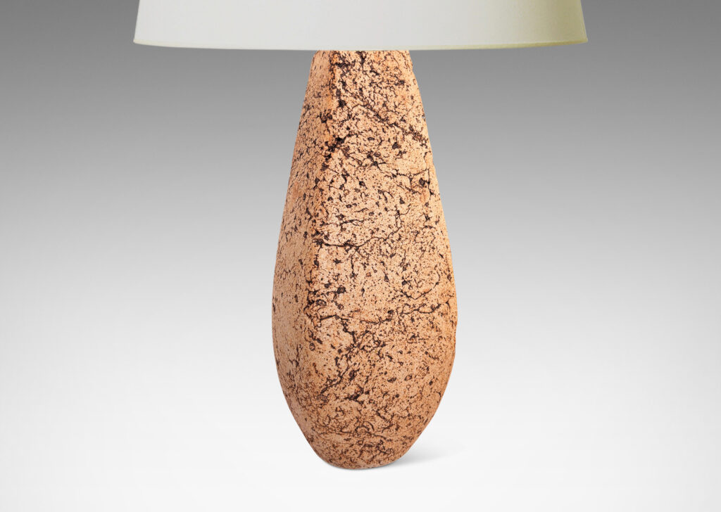Gallery BAC four-sided tulip form with highly textured surfaces, partially glazed in dark brown over beige