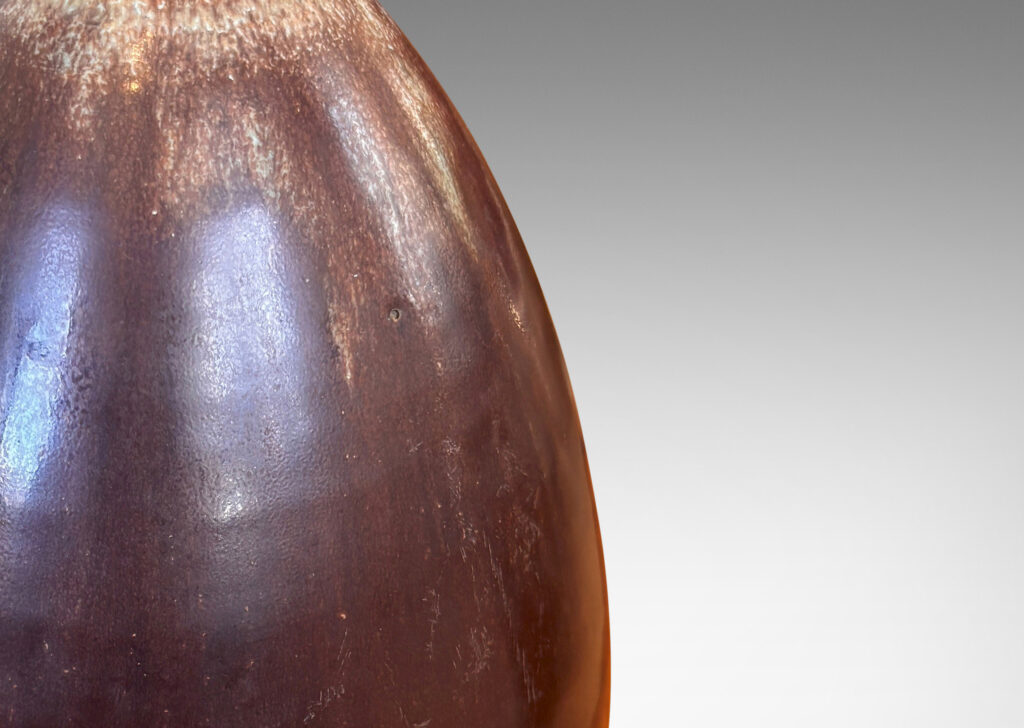 Gallery BAC large drop form, glazed in a mild chocolate brown with pale gray