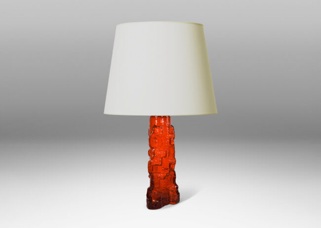 Gallery BAC tall upwardly tapered triangular base modeled with rocky texture in a deep vibrant orange
