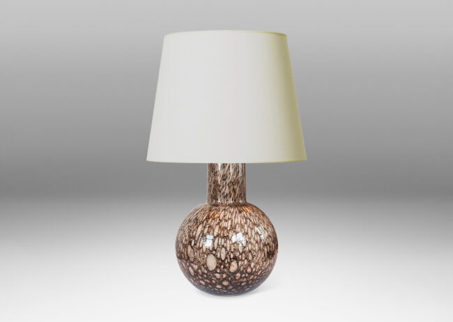 Gallery BAC globe form and wide neck in hand-blown glass with dynamic organic patterning in white and brown-black