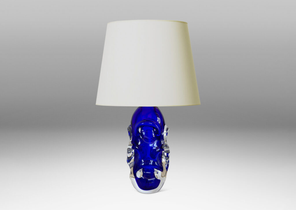 Gallery BAC tall ovoid form with pulled arch motifs in ultramarine under clear glass