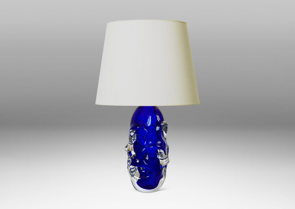 Gallery BAC tall ovoid form with pulled arch motifs in ultramarine under clear glass