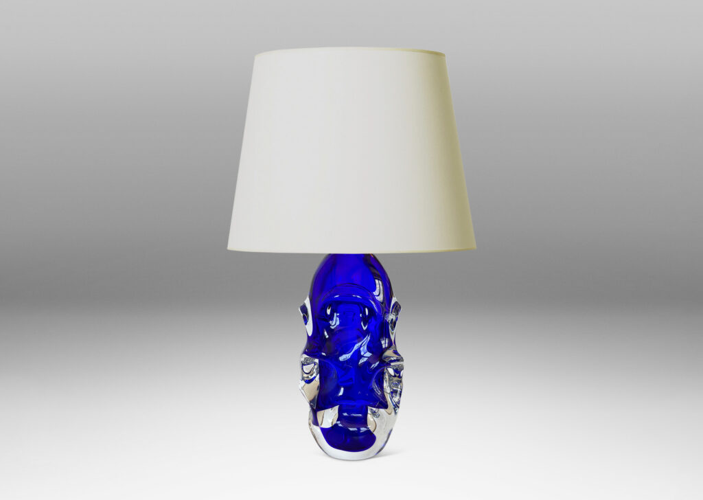 Gallery BAC tall ovoid form with pulled arch motifs in ultramarine under clear glass
