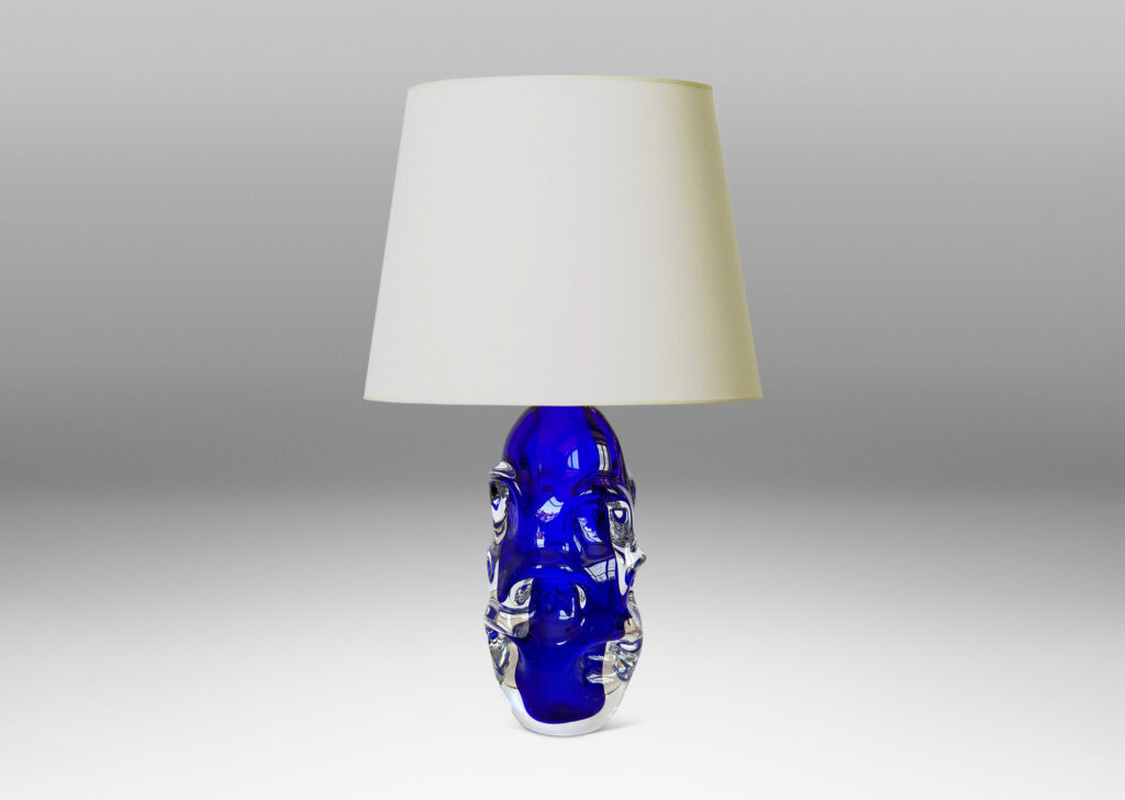 Gallery BAC tall ovoid form with pulled arch motifs in ultramarine under clear glass