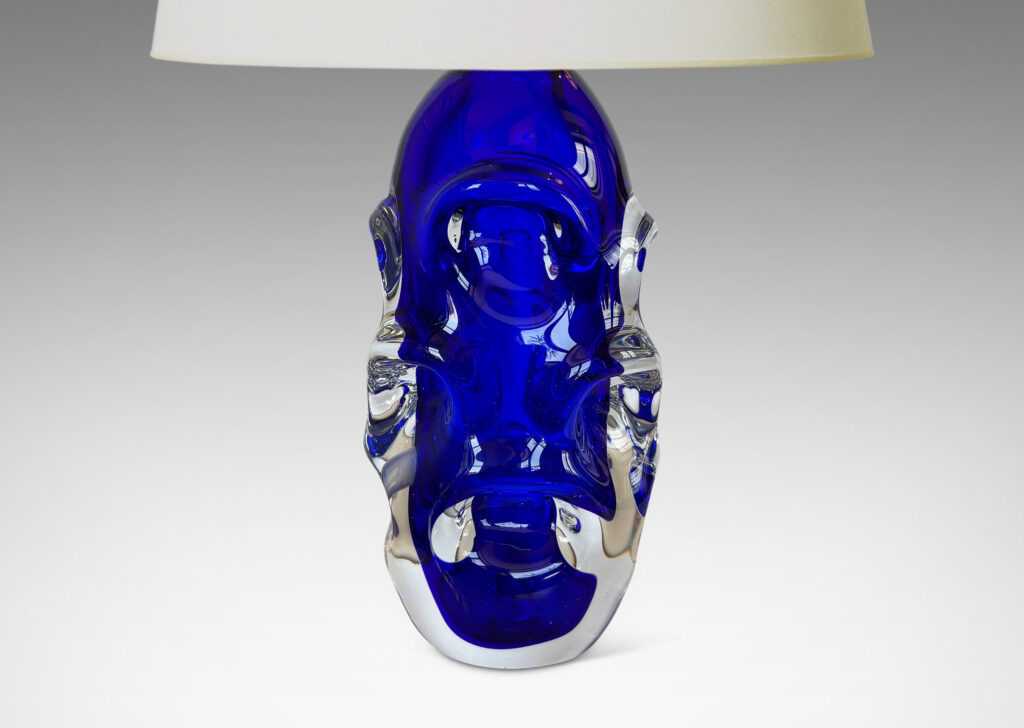 Gallery BAC tall ovoid form with pulled arch motifs in ultramarine under clear glass