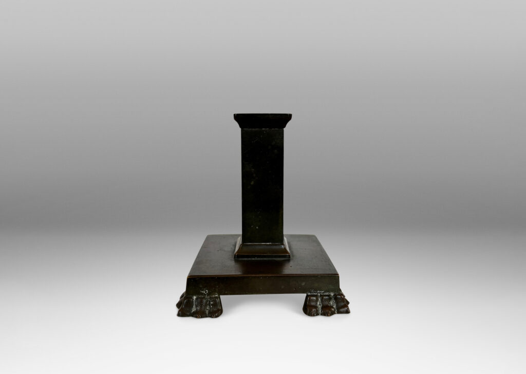Gallery BAC square pillars and bases with lion paw feet; patinated bronze