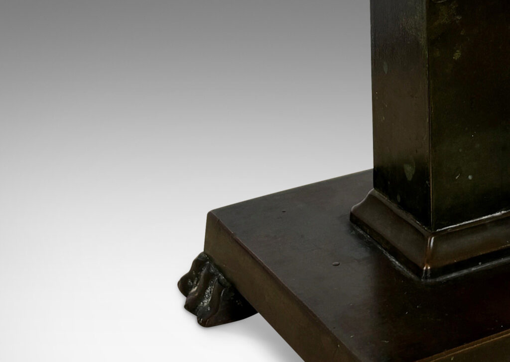 Gallery BAC square pillars and bases with lion paw feet; patinated bronze