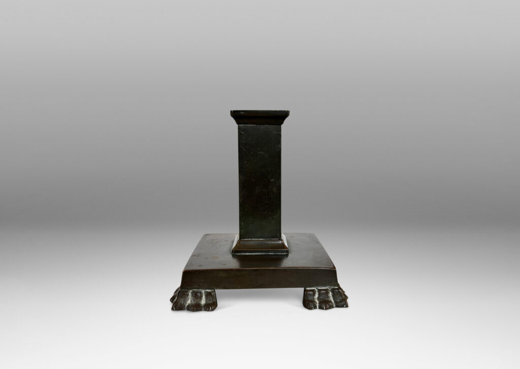 Gallery BAC square pillars and bases with lion paw feet; patinated bronze