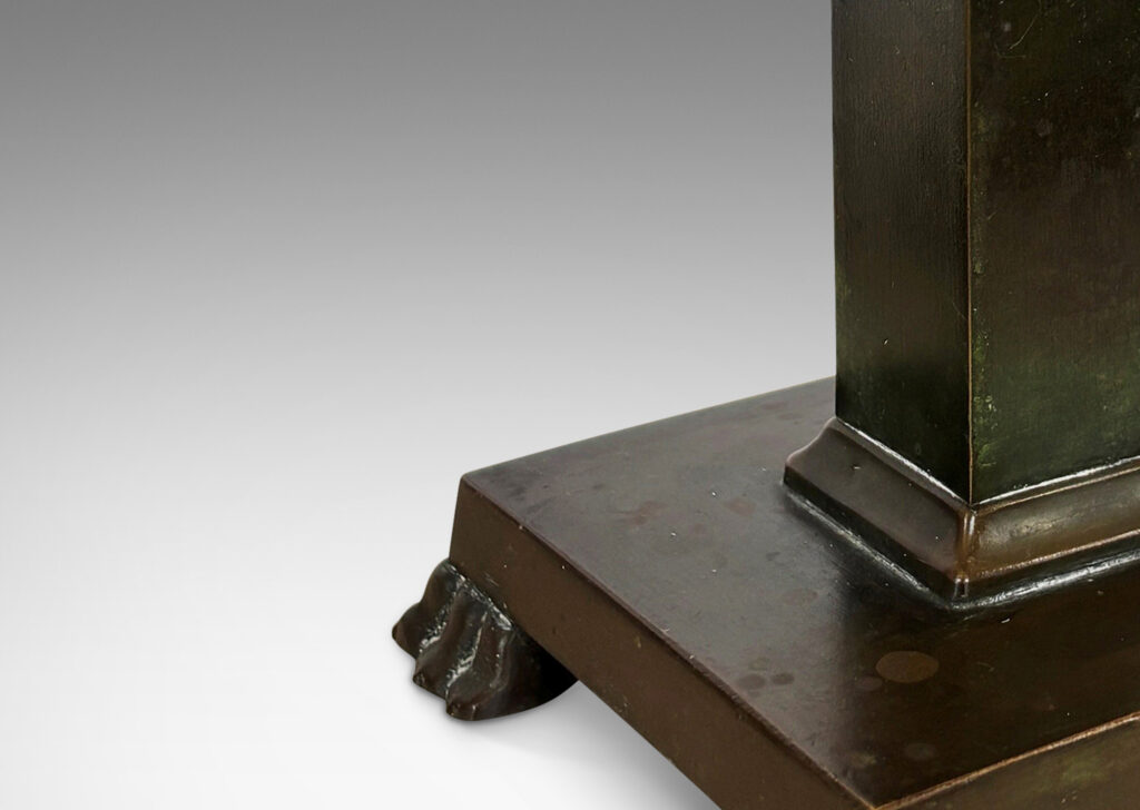 Gallery BAC square pillars and bases with lion paw feet; patinated bronze