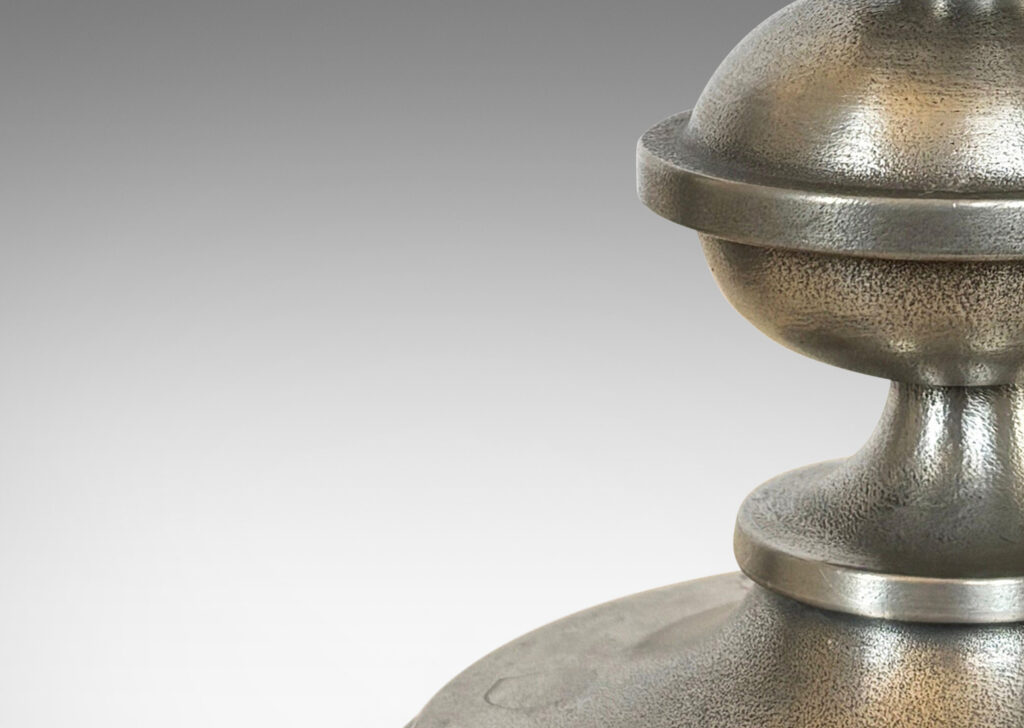 Gallery BAC lared top and base with compressed orb fob; cast pewter