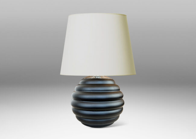 Gallery BAC lobed globe form in velvety sandblasted black opaline glass with steel mount