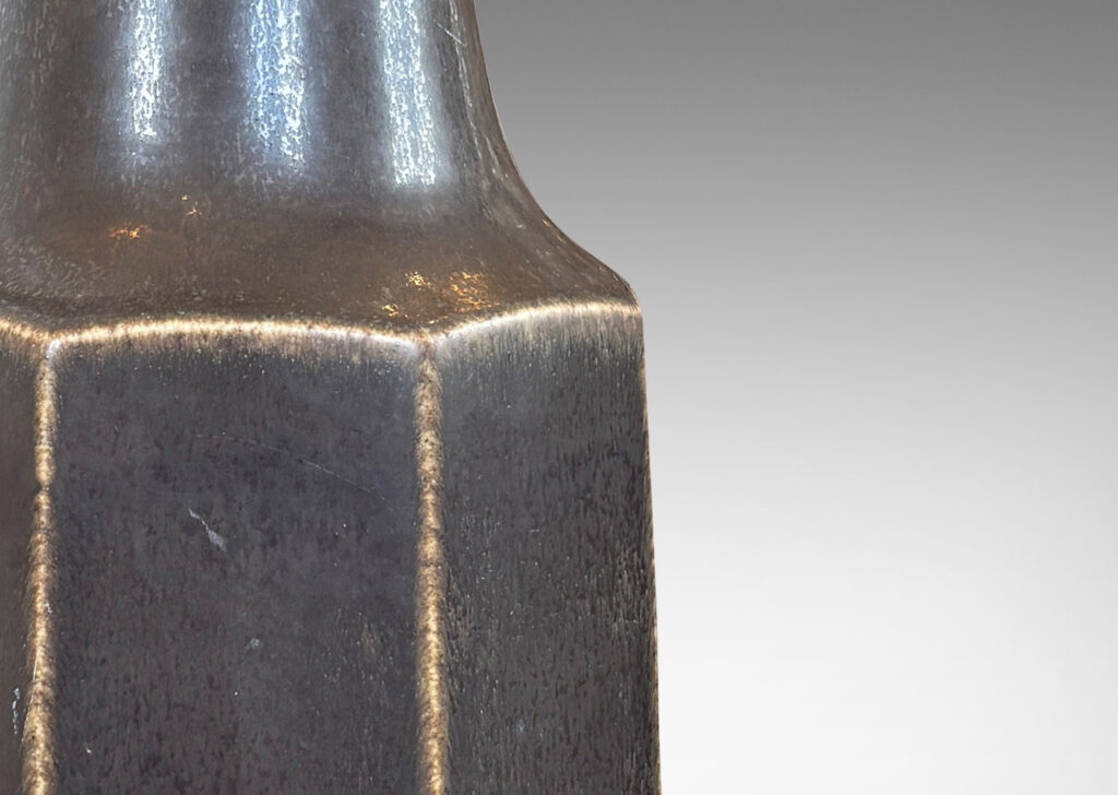 Gallery BAC octagonal form with conical neck, glazed in an eggshell brown hare fur
