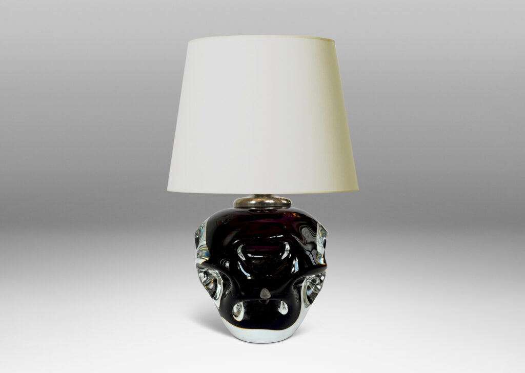 Gallery BAC tapered apple with pulled arch motifs in deep purple and clear hand-blown crystal