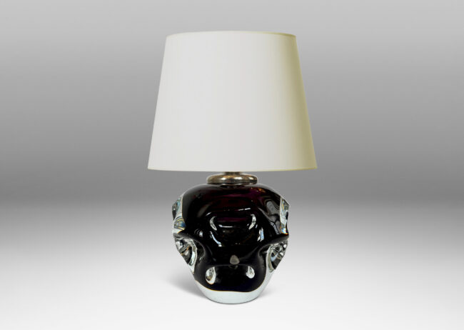 Gallery BAC tapered apple with pulled arch motifs in deep purple and clear hand-blown crystal