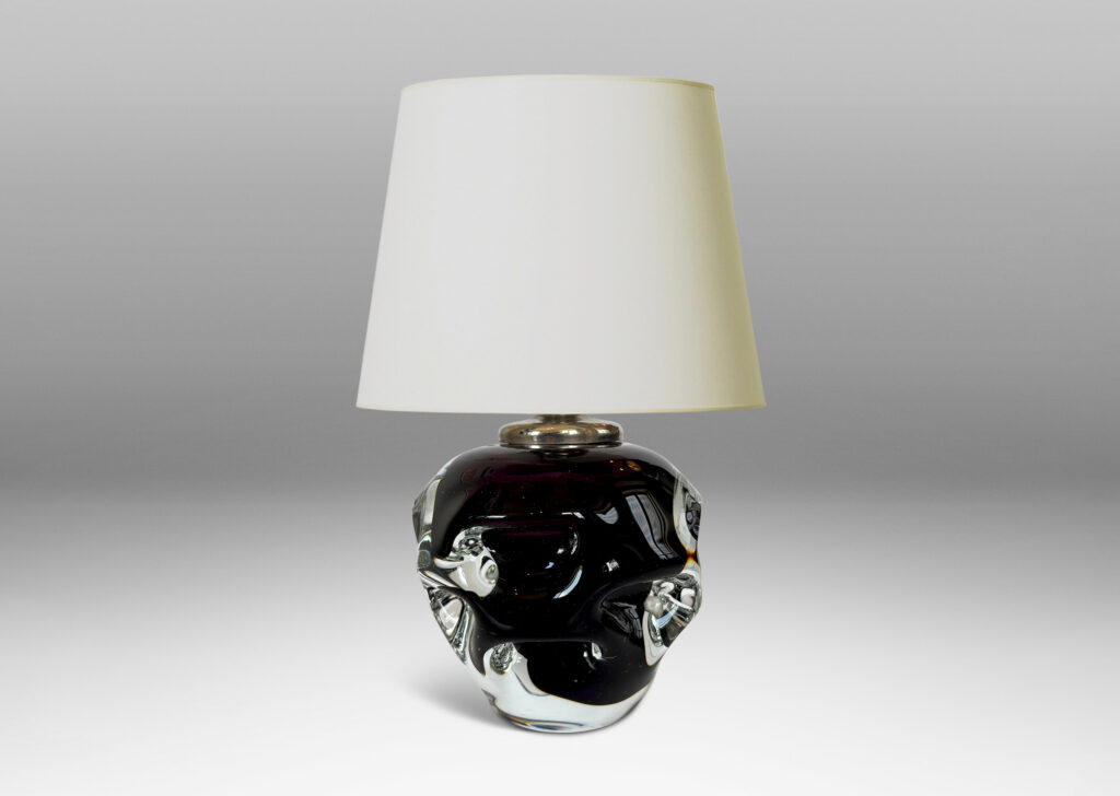 Gallery BAC tapered apple with pulled arch motifs in deep purple and clear hand-blown crystal