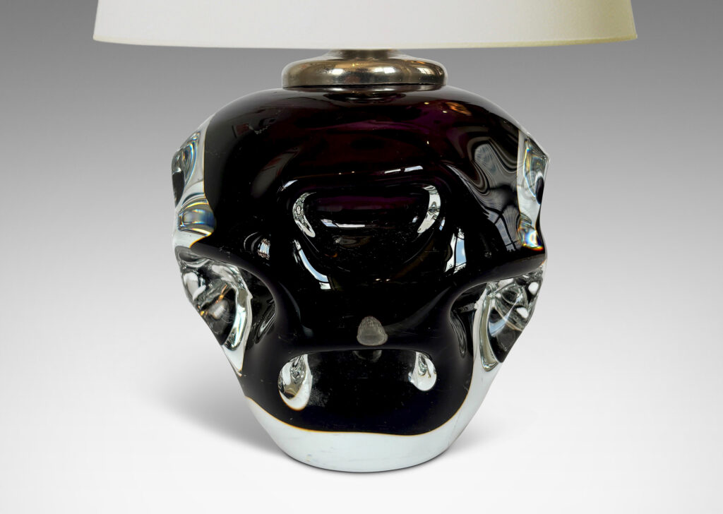 Gallery BAC tapered apple with pulled arch motifs in deep purple and clear hand-blown crystal