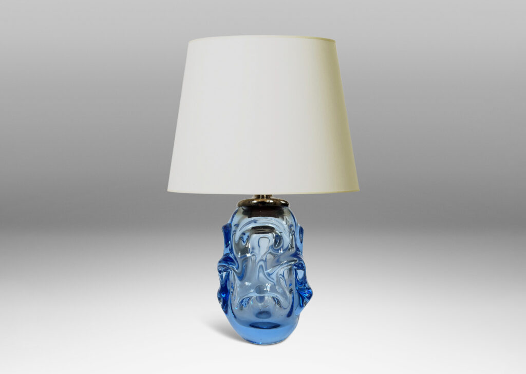 Gallery BAC ovoid form with pulled arch motifs in light blue hand-blown crystal