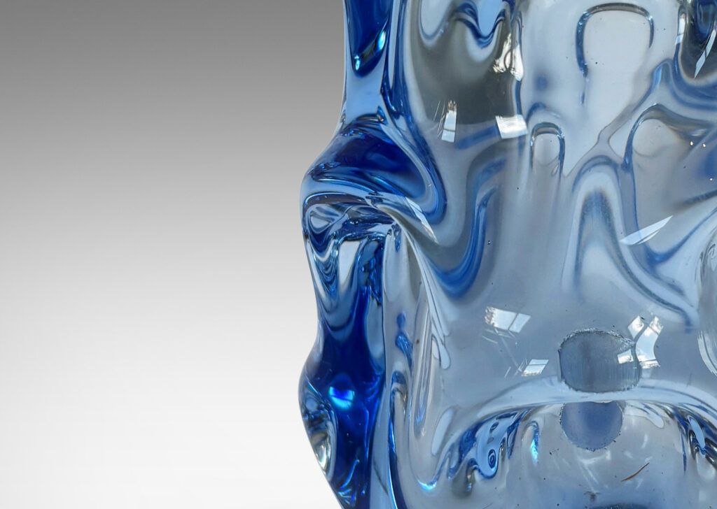 Gallery BAC ovoid form with pulled arch motifs in light blue hand-blown crystal