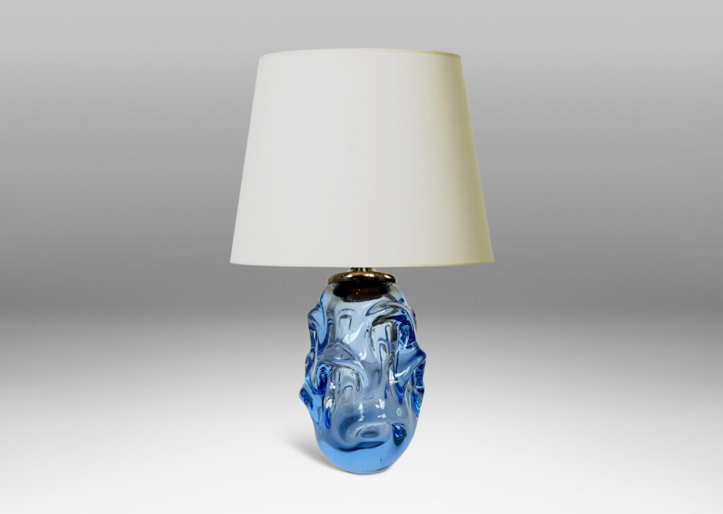 Gallery BAC ovoid form with pulled arch motifs in light blue hand-blown crystal