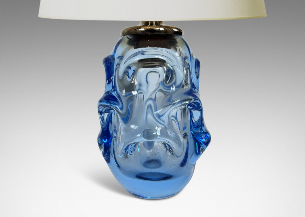 Gallery BAC ovoid form with pulled arch motifs in light blue hand-blown crystal