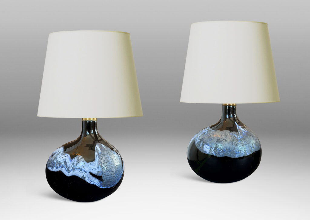 Gallery BAC oblong forms with offset sprouting necks, in black with wavy nacreous collar