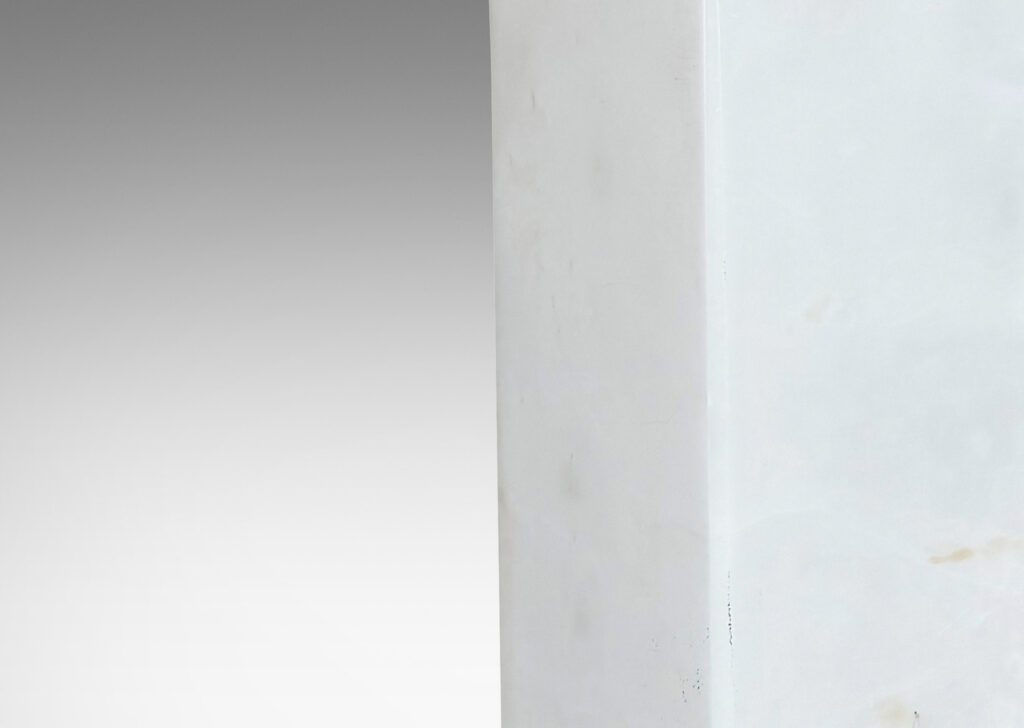 Gallery BAC medium scale square pillar forms with small conical stands; marble and teak