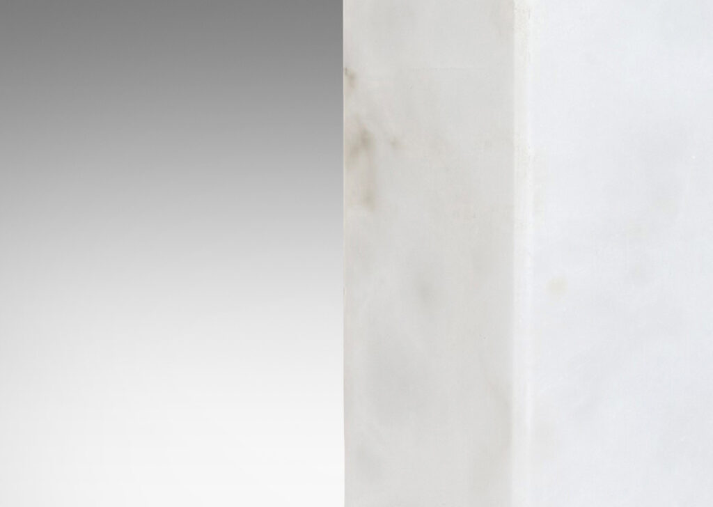 Gallery BAC medium scale square pillar forms with small conical stands; marble and teak