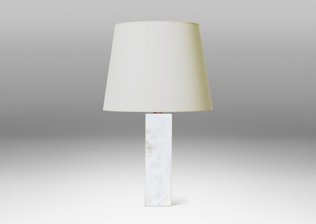 Gallery BAC medium scale square pillar forms with small conical stands; marble and teak