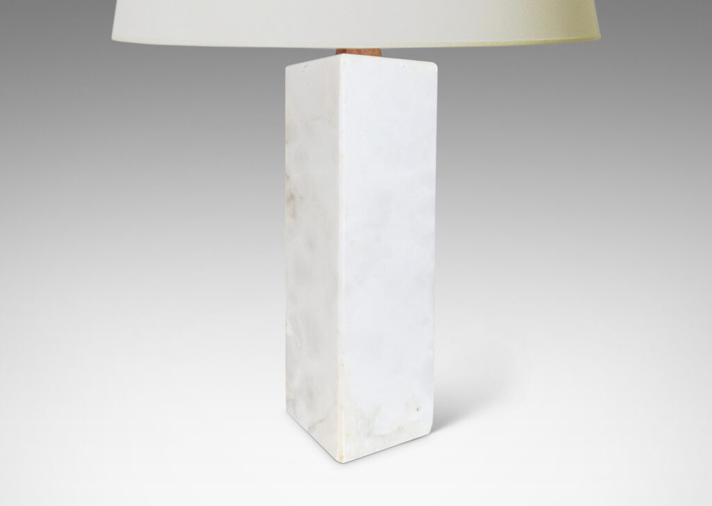 Gallery BAC medium scale square pillar forms with small conical stands; marble and teak