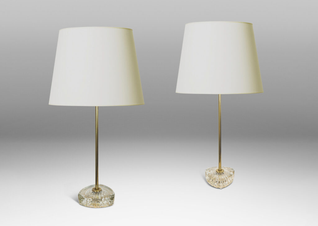 Gallery BAC rounded triangular bases with diamond grid patterning and tall slender stands