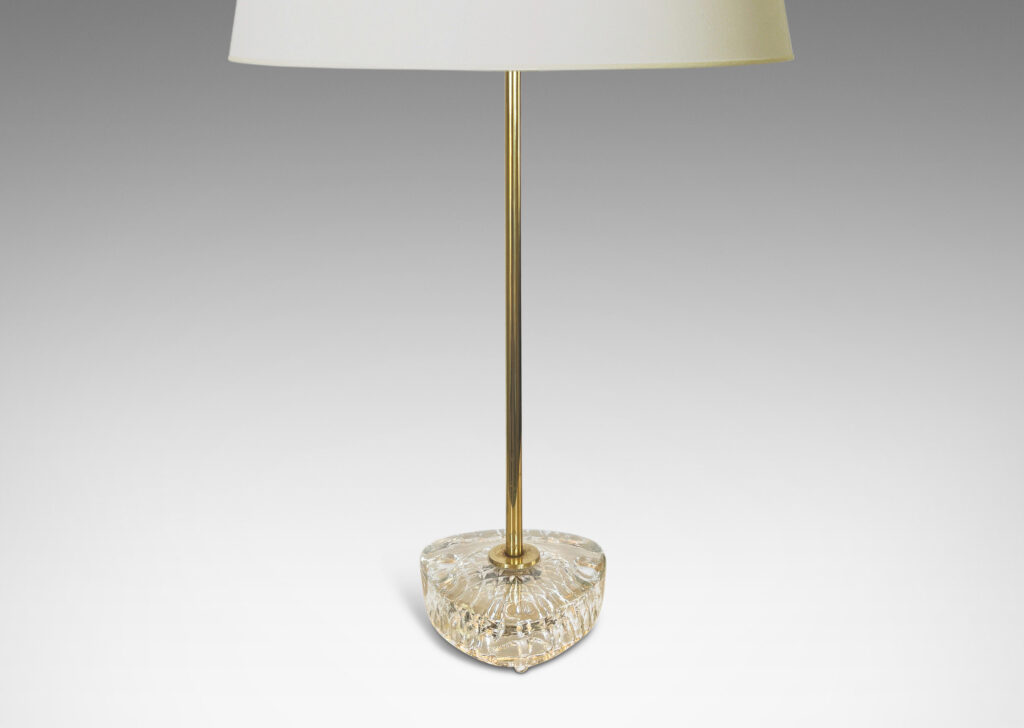 Gallery BAC rounded triangular bases with diamond grid patterning and tall slender stands