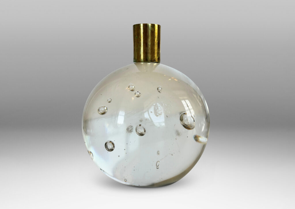 Gallery BAC hand-formed bubble glass spheres with cuff sockets; crystal and brass