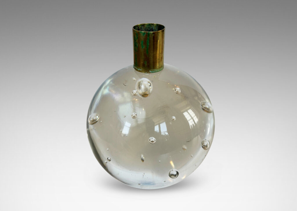 Gallery BAC hand-formed bubble glass spheres with cuff sockets; crystal and brass
