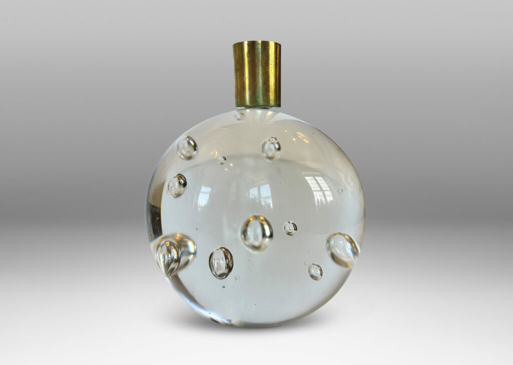 Gallery BAC hand-formed bubble glass spheres with cuff sockets; crystal and brass