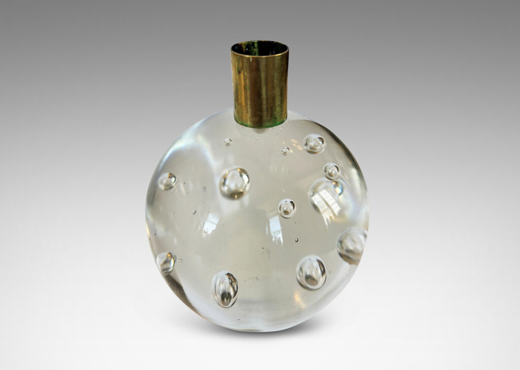 Gallery BAC hand-formed bubble glass spheres with cuff sockets; crystal and brass