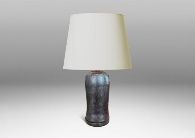 Gallery BAC organically modeled cylindrical form with swelling rounded top, glazed in dark gray-black, with hints of red luste